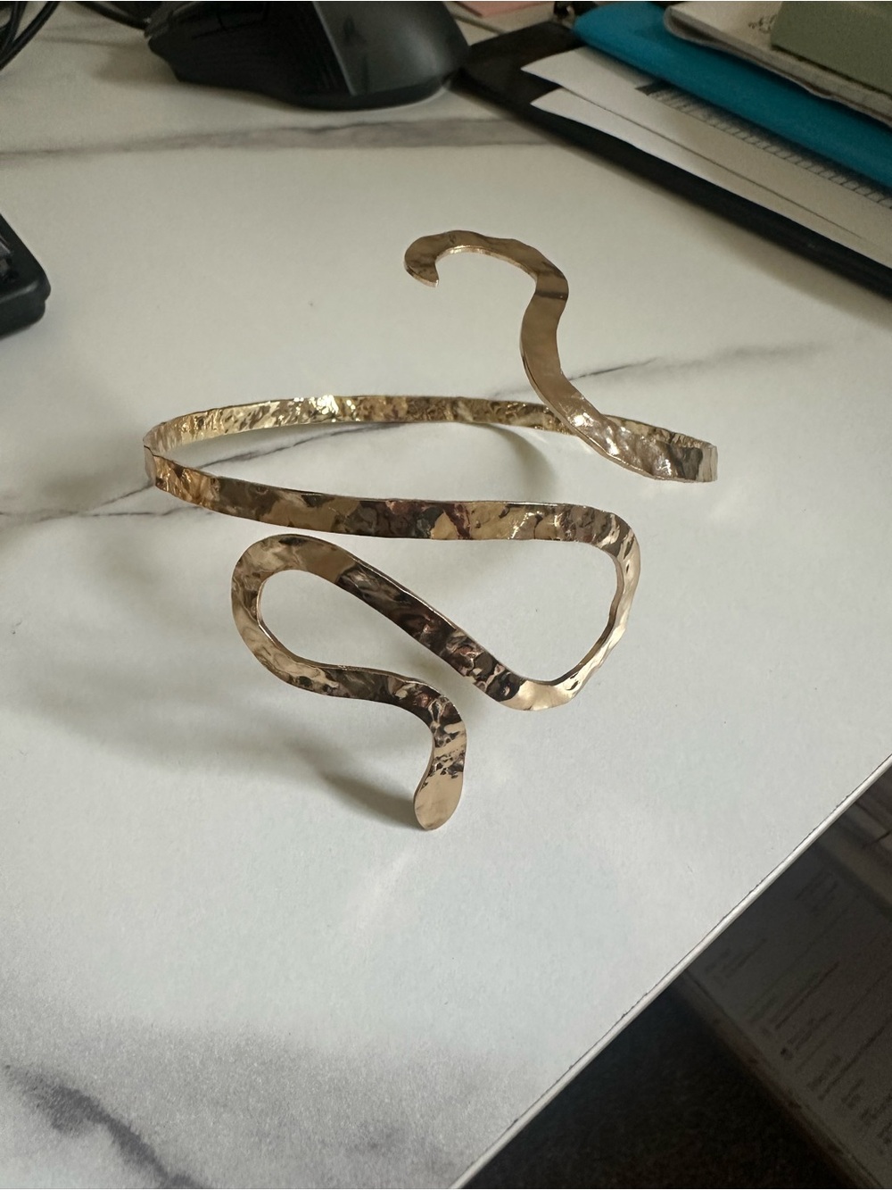 Hammered Gold-Tone Spiral arm Cuff